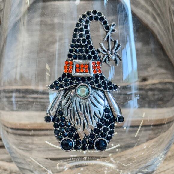 Rhinestone Halloween Gnome Witch, 18oz Stemless Wine Glass by Broomstick Blvd - Picture 9 of 10